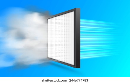 Air filter purify effect. Car airbox and cabin filter example. Antibacterial, dust, solid particle filtration.