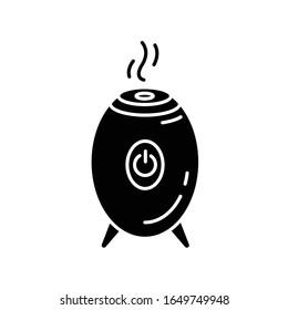 Air filter, steam humidifier black glyph icon. Water evaporation appliance, ionizer, purifier, air cleaning and conditioning device. Silhouette symbol on white space. Vector isolated illustration
