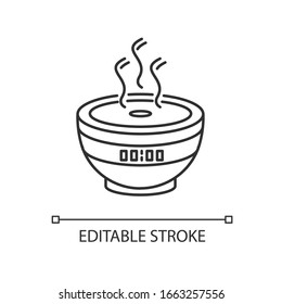 Air filter with timer, modern device pixel perfect linear icon. Humidifying appliance. Thin line customizable illustration. Contour symbol. Vector isolated outline drawing. Editable stroke