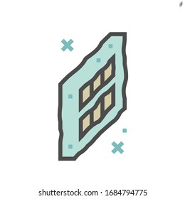 Air filter vector icon. Part of air purifier or air conditioner. Old, dirty with dirt, dust, mold, pollen, pollution, particle, bacteria, virus. Need service, cleaning, washing or replace. 64x64 px.
