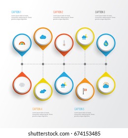 Air Flat Icons Set. Collection Of Banner, Hailstones, Bow And Other Elements. Also Includes Symbols Such As Bow, Temperature, Sky.