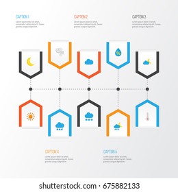 Air Flat Icons Set. Collection Of Drop, Snow, Cloud And Other Elements. Also Includes Symbols Such As Winter, Moon, Temperature.