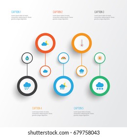 Air Flat Icons Set. Collection Of Temperature, Sun, Hailstones And Other Elements. Also Includes Symbols Such As Shower, Hot, Rainy.