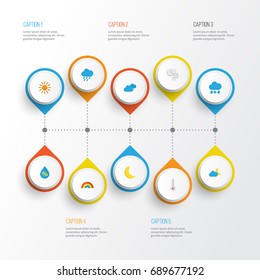Air Flat Icons Set. Collection Of Overcast, Temperature, Shower And Other Elements. Also Includes Symbols Such As Blizzard, Drop, Drizzles.