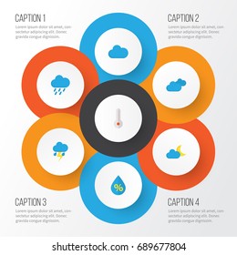 Air Flat Icons Set. Collection Of Drop, Temperature, Shower And Other Elements. Also Includes Symbols Such As Lightning, Temperature, Cloud.