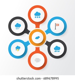 Air Flat Icons Set. Collection Of Snow, Banner, Overcast And Other Elements. Also Includes Symbols Such As Lightning, Shower, Sky.