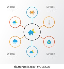Air Flat Icons Set. Collection Of Hailstones, Crescent, Shower And Other Elements. Also Includes Symbols Such As Hailstones, Crescent, Temperature.