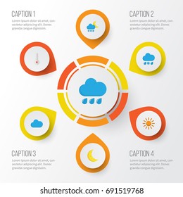 Air Flat Icons Set. Collection Of Frosty, Rain, Drizzles And Other Elements. Also Includes Symbols Such As Rain, Rainy, Sunny.