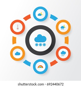 Air Flat Icons Set. Collection Of Bow, Snow, Crescent And Other Elements. Also Includes Symbols Such As Hot, Hail, Sun.