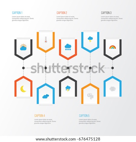 Air Flat Icons Set. Collection Of Storm, The Flash, Moon And Other Elements. Also Includes Symbols Such As Lightning, Sun, Rainbow.