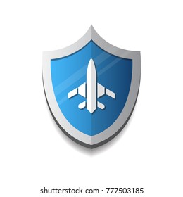 Air Flight Company Logo Plane On Shield Icon Vector Illustration