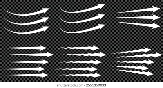 Conjunto de flecha de flujo de aire. Conjunto de azul y flecha que muestra el flujo de aire o viento. Dirección del aire acondicionado. Flechas que indican la dirección del aire fresco. Ilustración vectorial sobre fondo blanco eps 10.