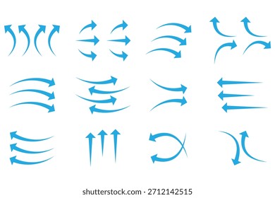 Air flow arrow. Set of blue arrow showing wind air. blue arrows showing direction of air movement. 