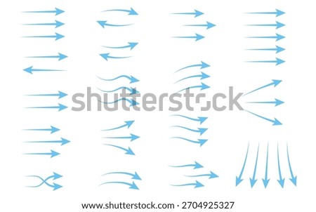 Air flow arrows icon set vector. Blue cold wind stream, fresh water direction, filter and conditioner system symbol. vector illustration.