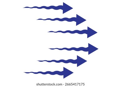 Air flow arrows set. Set of blue arrow showing wind air flow. Vector set of air flow arrows. Blue air flow arrows showing wind circulation and ventilation. 
