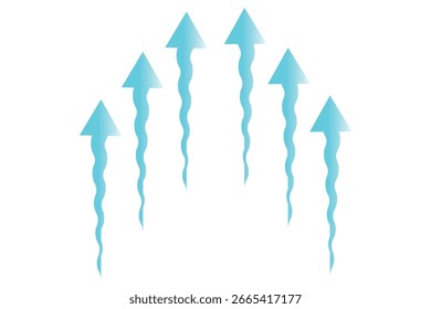 Air flow arrows set. Set of blue arrow showing wind air flow. Vector set of air flow arrows. Blue air flow arrows showing wind circulation and ventilation. 
