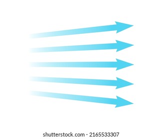 Air flow. Blue arrow showing direction of air movement. Wind direction arrow. Blue cold fresh stream from the conditioner. Vector illustration isolated on white background.