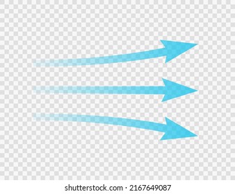 Air Flow. Blue Arrow Showing Direction Of Air Movement. Wind Direction Arrow. Blue Cold Fresh Stream From The Conditioner. Vector Illustration Isolated On Transparent Background.