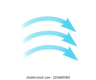 Air flow. Blue arrow showing direction of air movement. Wind direction arrow. Blue cold fresh stream from the conditioner. Vector illustration isolated on white background.