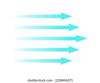 Air flow. Blue arrow showing direction of air movement. Wind direction arrow. Blue cold fresh stream from the conditioner. Vector illustration isolated on white background.