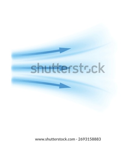 Air flow. Blue arrows showing wind direction of air movement. Cold fresh stream visualizing from an air conditioner. Dynamic blurred flow movement. Vector illustration isolated on white background