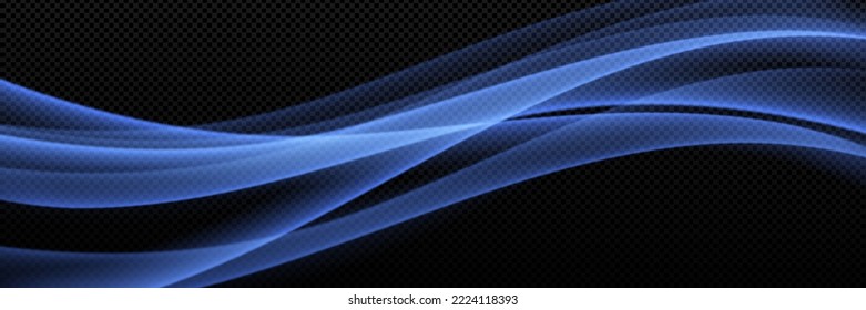 Air flow, cold blue wind effect, blowing mist, smoke or blizzard trails isolated on transparent background. Smoky stream motion, haze or spray whirl, freezing vapor, fog, Realistic 3d vector graphics