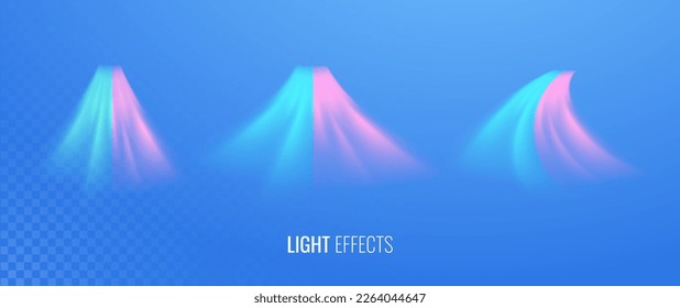 Flujo de aire frío y conjunto caliente de elementos vectores. Resumen del efecto luminoso que sopla desde un acondicionador de aire, purificador y humidificador. Movimiento dinámico de onda borrosa sobre el fondo de la luz