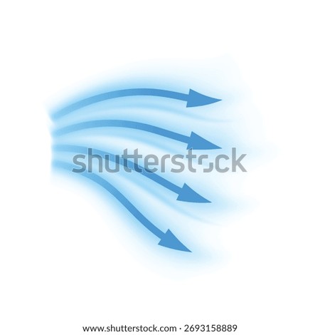 Air flow. Curved blue arrows showing wind direction of air movement. Cold fresh stream from an air conditioner. Dynamic blurred current movement. Vector illustration isolated on white background