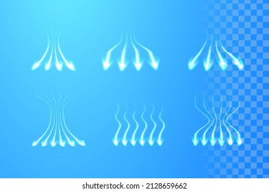 Air flow effect on a light background. The arrows show the movement of clean air. Vector illustration swirl of fresh air