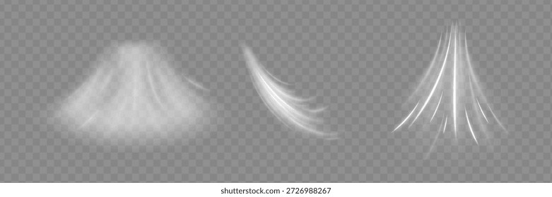 Air Flow Effect. White Wind Stream Waves Isolated on Dark Background. Fresh Breeze Waves From Conditioner Illustrations