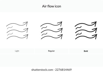 Icono de flujo de aire. Diseño de estilo claro, regular y negrita aislado en fondo blanco