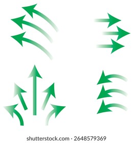 Air flow icons. Set of air conditioner stream direction, air purifier and ventilator arrow buttons, flow effect concept. Vector isolated set of air conditioner flow illustration