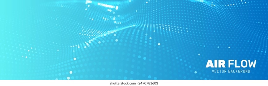 Air Flow Particles. Healthcare Abstract Background. Flowing Light Dots with Depth of Field Effect. Fresh Air Concept. Healthcare or Science Banner Backdrop. Vector illustration.