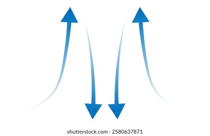 Air flow. Set of blue arrow showing air or wind flow. Wind direction arrows. Blue cold fresh stream from the conditioner. Vector illustration isolated on white background.eps10