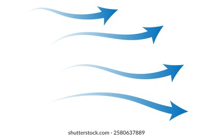 Air flow. Set of blue arrow showing air or wind flow. Wind direction arrows. Blue cold fresh stream from the conditioner. Vector illustration isolated on white background.eps10