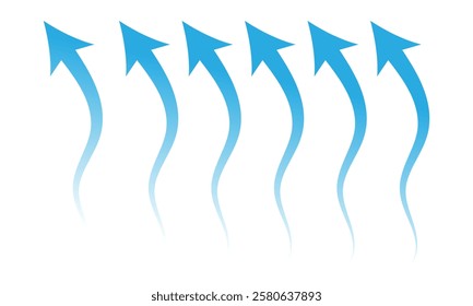 Air flow. Set of blue arrow showing air or wind flow. Wind direction arrows. Blue cold fresh stream from the conditioner. Vector illustration isolated on white background.eps10