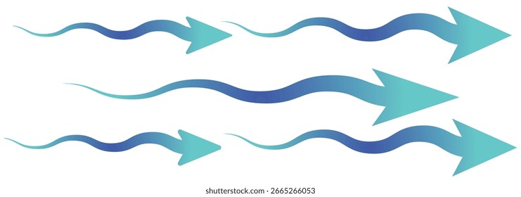 Air flow. Set of blue arrow showing air or wind flow. Wind direction arrows. Blue cold fresh stream from the conditioner. Air flow. Set of blue arrow showing air or wind flow eps 10