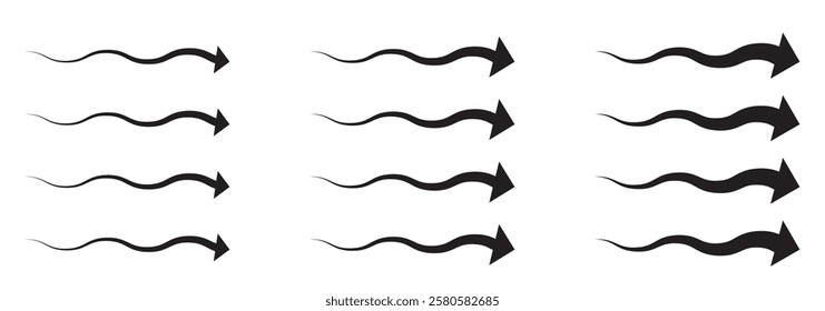 Air flow. Set of blue arrows showing direction of air movement. Wind direction arrows. Blue cold fresh stream from the conditioner. Vector illustration isolated on transparent background