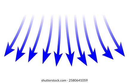 Air flow. Set of blue arrows showing direction of air movement sings. air and Wind direction arrows. Blue cold fresh stream from the conditioner. Vector illustration isolated on white background.eps10