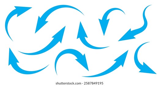 Air flow. Set of blue arrows showing direction of air movement. Wind direction arrows. Blue cold fresh stream from the conditioner.