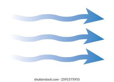 Air flow. Set of blue arrows showing direction of air movement. Wind direction arrows. Blue cold fresh stream from the conditioner. Vector illustration isolated on white background.