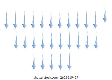 Flujo de aire. Conjunto de flechas azules que muestran la dirección del movimiento del aire. Flechas de dirección del viento. Ilustración vectorial aislada sobre fondo blanco.