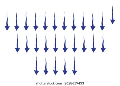 Air flow. Set of blue arrows showing direction of air movement. Wind direction arrows. Vector illustration isolated on white background.