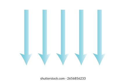 Flujo de aire. Conjunto de flechas azules que muestran la dirección del movimiento del aire. Flechas de dirección del viento. Corriente fresca y fría azul del acondicionador. Ilustración vectorial aislada sobre fondo blanco.  EPS 10. 