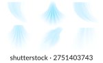 Air flow set of vector elements on a white background. Abstract light effect blowing from an air conditioner, purifier or humidifier. Dynamic blurred flow motion