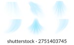 Air flow set of vector elements on a white background. Abstract light effect blowing from an air conditioner, purifier or humidifier. Dynamic blurred flow motion