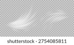 Air flow set of vector elements on a white background. Abstract light effect blowing from an air conditioner, purifier or humidifier. Dynamic blurred flow motion