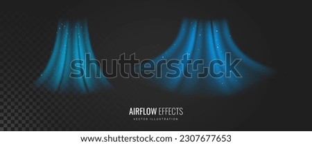 Air flow set of vector elements on a transparent background. Abstract light effect blowing from an air conditioner, purifier or humidifier. Dynamic blurred flow motion