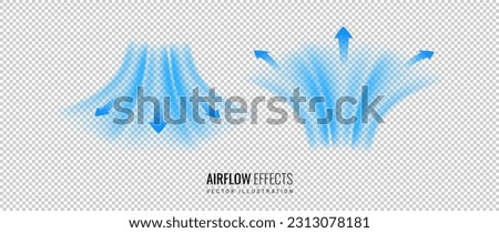 Air flow set of vector elements on a transparent background. Abstract light effect blowing from an air conditioner, purifier or humidifier. Dynamic blurred flow motion Foto d'archivio © 