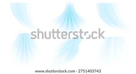 Air flow set of vector elements on a white background. Abstract light effect blowing from an air conditioner, purifier or humidifier. Dynamic blurred flow motion
